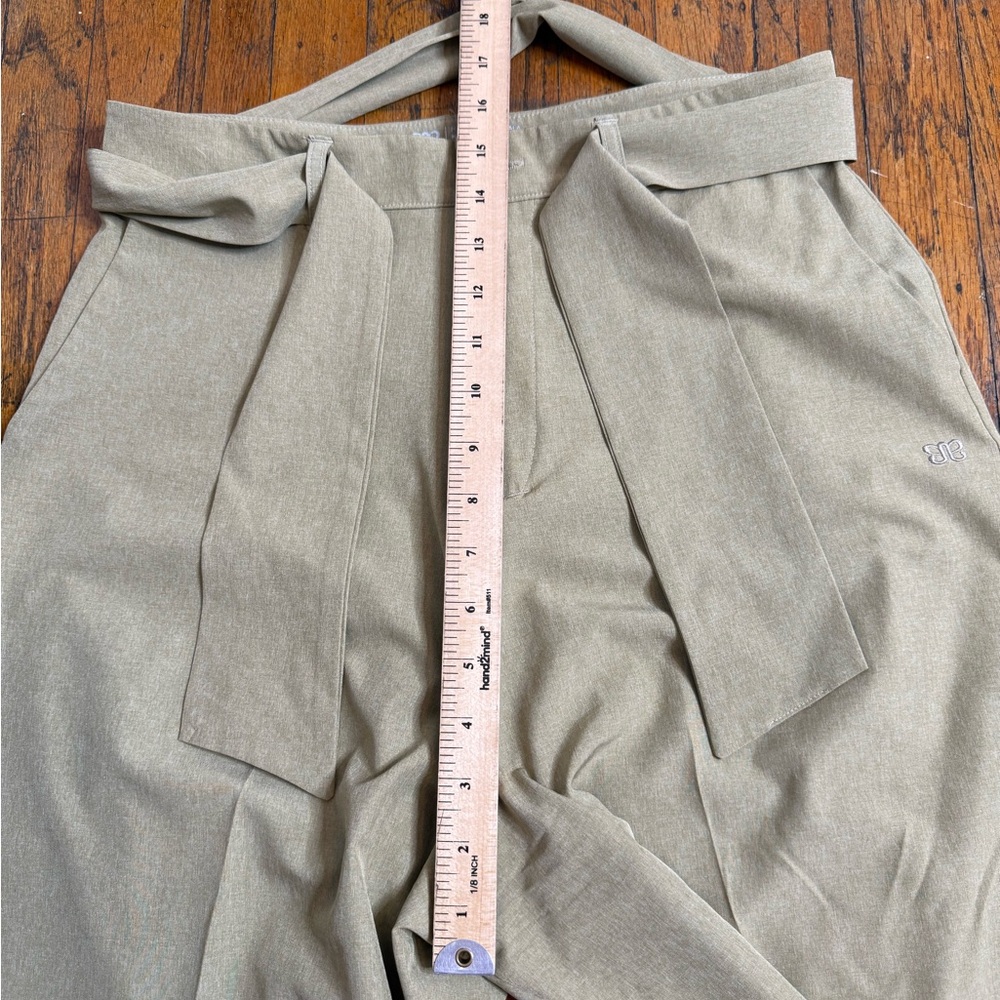 Albion Fit Bow Belt Tie Waist Cropped Wide Leg Pants Size S Heather Khaki - Picture 11 of 11